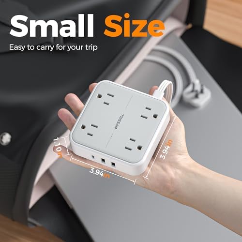 TESSAN Compact Flat Plug Surge Protector Power Strip with 4 AC Outlets and 3 Fast-Charging USB Ports – 5 ft Extension Cord for Office, Dorm, and Travel – 900 J Surge Protection for Enhanced Device Safety and Clutter-Free Organization