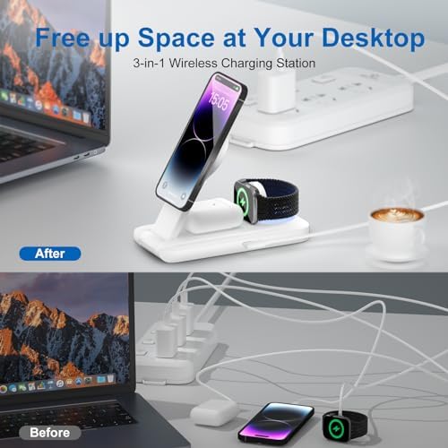 Revolutionize Your Charging Routine with the 3-in-1 Magnetic Wireless Charging Station for Apple Devices – Fast Charge Your i Phone 15/14/13/12/Pro/Pro Max, Apple Watch, and Air Pods in One Sleek, Portable Design – Ultimate Compatibility and Organization for the Modern User – Compact and Tangle-Free Solution for Home, Office, and Travel – Stylish White Finish for Any Environment