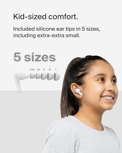 Belkin Sound Form Nano 2 Kids Bluetooth Earbuds – Safe Listening at 85 d B, 28-Hour Playtime, IPX5 Water-Resistant Design, Built-in Microphone for Clear Communication – Perfect for i Phone, i Pad, Galaxy – Stylish and Durable Pink Earbuds for Young Music Lovers