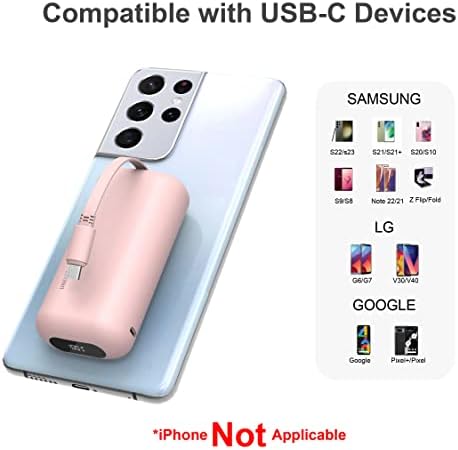 Ultra-Compact 10,000 m Ah Fast Charging Power Bank with Integrated USB-C Cable – Essential Portable Charger for i Phone 15, Samsung Galaxy S23, Note20, and More – LED Display for Easy Battery Monitoring and Enhanced Compatibility