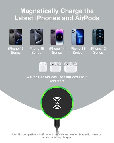 Samsung Mag Safe Wireless Charger 15 W Fast Charging Pad – Premium Magnetic Charger for i Phone 16 Series, Galaxy S25 Ultra & Qi-Enabled Devices – Portable Foldable Stand with USB-C Cable for Effortless Charging On-the-Go – Optimal Performance with Overheat Protection & Seamless Case Compatibility