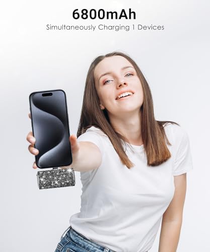 Chic Gray Bling Portable Power Bank – 6800 m Ah Fast Charger with Type-C Connector and Built-in Flashlight for i Phone 15 & Android Devices – Ultra-Compact Design for Stylish On-the-Go Charging and Emergency Preparedness