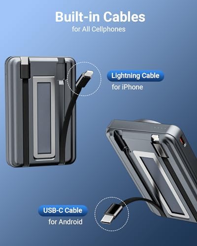 Ultimate 5-in-1 Mag Safe Portable Charger – 10,000 m Ah Wireless Magnetic Power Bank for Apple Devices – Fast Charging Battery Pack with Built-in Stand for i Phone 16 Pro Max/15/14/13 Mini & Apple Watch – Sleek Black Design for On-the-Go Power Solutions