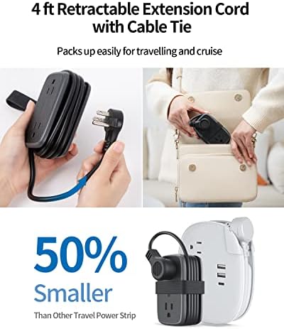 NTONPOWER GAN Ultra 65 W USB Fast Charging Station – Versatile 7-in-1 Travel Power Strip with 3 AC Outlets & 4 USB Ports (2 USB-C) – Compact 4 ft Extension Cord for Seamless Connectivity – Ideal Cruise Essential for Mac Book & i Phone – Rapid Charging & Surge Protection Included