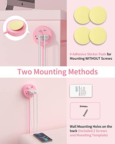 Stylish 25 ft Rose Pink Extension Cord by NTONPOWER – Flat Plug Power Strip with 3 AC Outlets & 2 USB Ports, Versatile Wall Mount Charging Station for Home, Dorm, or Office – ETL Certified for Enhanced Safety and Performance