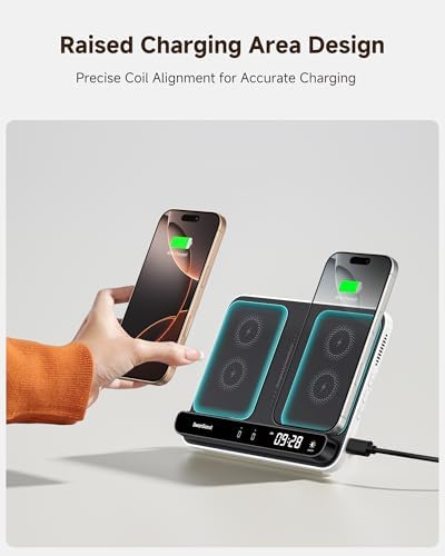 Swan Scout 710 A Dual Wireless Phone Charger – Fast Charging Station for i Phone 16/15/14/13/12/11/8/X, Apple Watch 10/9/8/7/6/Ultra, and Air Pods Pro/3/2/4 – Effortless Multi-Device Charging with Enhanced Compatibility and Sleek Design