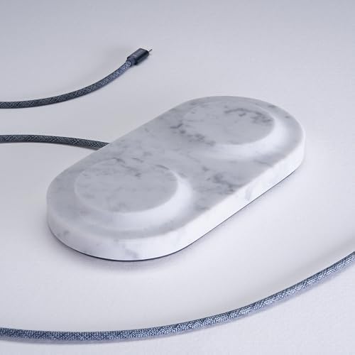 Elevate Your Charging Experience with the Einova Dual Classic Stone – Luxurious Wireless Charging Pad in Genuine Black Marquina Marble, Handcrafted in Italy, Featuring a 6 ft Integrated USB-C Cable for Fast Charging of Smartphones, Wireless Earbuds, and Smartwatches – Unmatched Aesthetics and Broad Compatibility for Qi-Enabled Devices