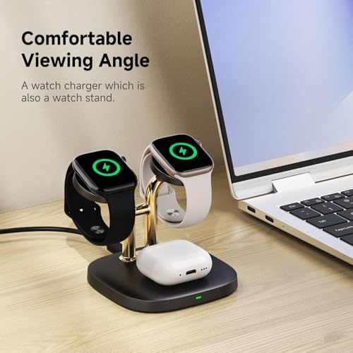 Revolutionize Your Charging Routine with the Swan Scout 3-in-1 Wireless Charging Station – Fast Dual Charger for Apple Watch Ultra 2/10/9 & Air Pods Pro 2/3/2 in Elegant White and Silver – Compact Design, Rapid Power Boosts, and Enhanced Safety Features for Modern Living