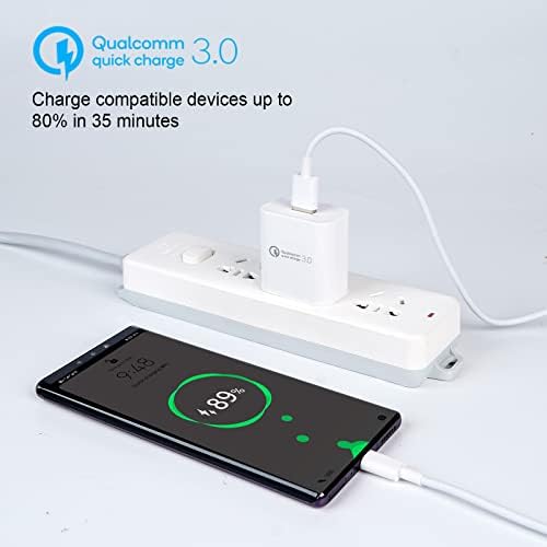 TPLTECH Quick Charge 3.0 Wall Charger with 6.5 Ft Type C Cable – Ultra-Fast Charging Solution for Xiaomi Devices, Compatible with Redmi Note 7, 8, 9 Pro, Mi 8/9 SE, Pocophone F1, and More – Durable, Portable Design for Everyday and Travel Use, Ensuring Optimized Battery Health and Safety