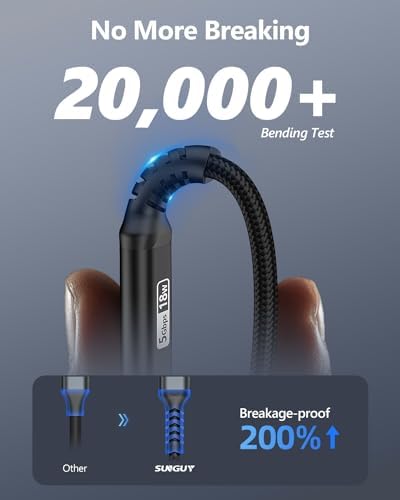 SUNGUY USB C Android Auto Cable 1FT[5Pack], 10Gbps USB C 3.1 Gen2 USB A to USB C Data Transfer Cable, 3A Fast Charging USB Type C Cord for iPhone 16 15 Pro/Pro Max/Plus, Samsung Galaxy S24, Pixel – Enhanced Compatibility and Speed