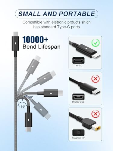 High-Power 100 W USB-C Laptop Charger for Dell Models – Fast Charging AC Adapter with Enhanced Compatibility for Latitude, Inspiron, and Precision Series – Eco-Friendly TPE Cable, Multiple Safety Protections, and Convenient Cable Management – Ideal Travel Companion for Home and Office Use