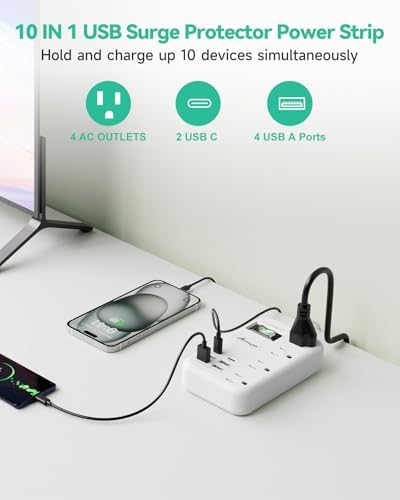 Alitayee 20 W USB-C Power Strip: Compact 3-Outlet Surge Protector with Fast Charging & Flat Plug for Travel, Home, and Office – Ideal for i Phone and QC 3.0 Devices with 3 ft Extension Cord for Maximum Portability and Compatibility
