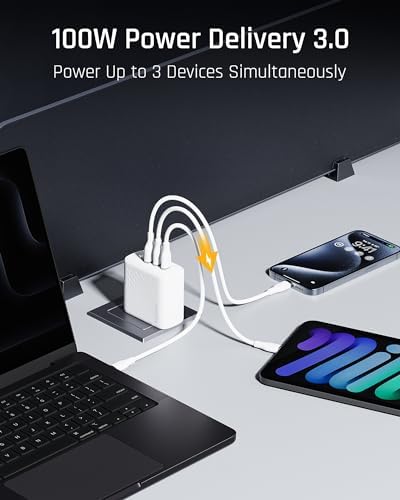 VOLTME 100 W Ga N III USB-C Wall Charger – Ultra-Fast PD3.0 & PPS Multi-Port Charging Hub for Mac Book Pro/Air, i Phone 11-14, Pixelbook, and More – Compact Travel Charger with Foldable Design for Maximum Portability and Safety Features