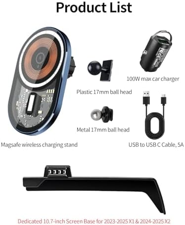 BMW X1 & X2 Premium Wireless Charging Phone Holder (2023-2025) – Mag Safe-Compatible 360° Rotating Smartphone Cradle for 10.7-Inch Screens – Enhance Navigation & Safety with Secure Clip Design for Optimal Stability