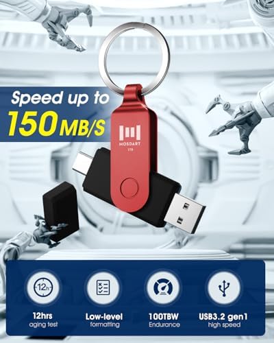 MOSDART 256 GB USB 3.1 Dual Flash Drive – Lightning-Fast Data Transfer for i Phone 15/16, Android, i Pad & Mac Book – Versatile USB-C & A Compatibility – Portable Keychain Design with LED Status Indicator