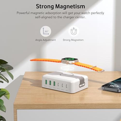 Ultimate 125 W USB-C Multi-Device Charging Station: 6-Port Fast Charger with Ga N Technology for i Phone, i Pad, Apple Watch, Galaxy S23 & More – Compact Power Hub for Home & Office Efficiency