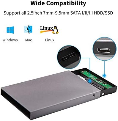 SSK Premium Aluminum 2.5″ Hard Drive Enclosure – USB C 3.1 Gen 2 Adapter for 2.5″ SATA III SSD & HDD with UASP Support – Ideal for WD, Seagate, PS4 & Xbox – Enhanced Speed & Durability for Seamless Data Access