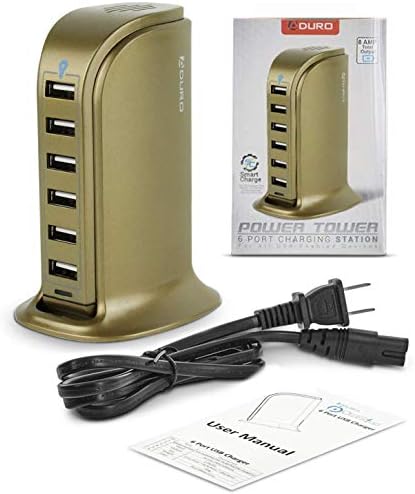 Aduro 40 W 6-Port USB Desktop Charging Hub – Multi-Device Power Station with Smart Flow Technology for Fast Charging i Phones, i Pads, and Smartphones – Sleek, Compact Design for Home and Office Use – Reliable Safety Features Ensure Optimal Device Protection
