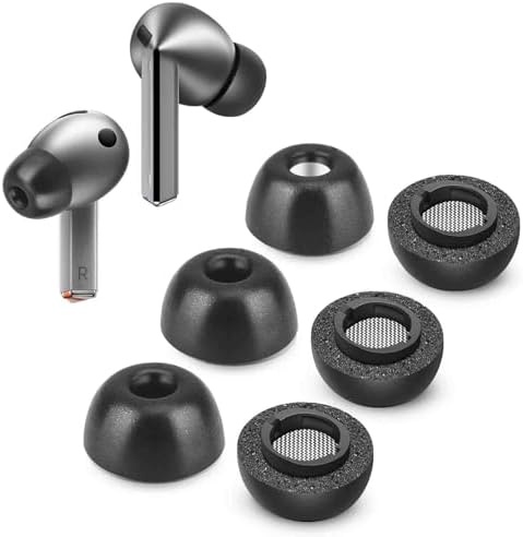 Transform Your Listening Journey: Premium Memory Foam Ear Tips for Samsung Galaxy Buds 3 Pro – Ergonomic Anti-Slip Design with Protective Dust Mesh for Enhanced Noise Isolation, 3 Pairs (XL, Black) – Tailored Comfort and Perfect Fit for Effortless Charging Case Storage
