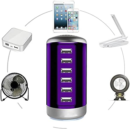Power Up in Style: Universal 6-Port USB Charging Hub with Smart Identification Technology for i Phone, i Pad, and More – Compact, Fast Charging Station in Elegant Purple Finish for Home and Office Use