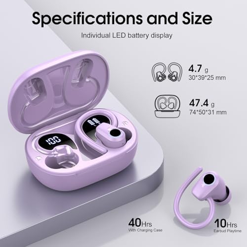 Poounur Bluetooth 5.3 Wireless Sport Earbuds – 50 Hours Playtime, IP7 Waterproof, Noise-Cancelling Headphones with Earhooks and Dual LED Display for Ultimate Comfort and Sound Quality – Perfect for Active Lifestyles and Outdoor Adventures