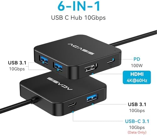 Ultra-Fast USB C Hub 10 Gbps – Multiport Adapter with 4 K 60 Hz HDMI, 100 W Power Delivery & USB A 3.2 Port – Essential Connectivity Solution for Mac Book, Dell, Lenovo, Surface & i Pad Pro – Elevate Your Workspace with Enhanced Speed and Versatility