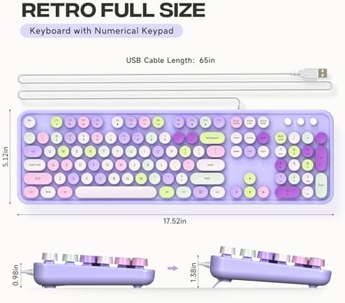 Retro-Inspired Full Size Typewriter Keyboard with Number Pad – Wired USB Keyboards for Windows 7, 8, 10, 11 | Enhance Your Typing Experience with Classic Charm and Modern Efficiency | Perfect for Home and Office Use
