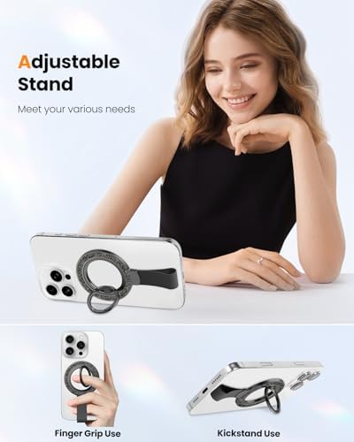 Tycamp Mag Safe-Compatible Glitter Phone Grip Ring Holder Stand for i Phone 16/15/14/13/12 Series – Stylish Magnetic Phone Accessory with Removable Rotating Design for Enhanced Grip and Glam Appeal in Black – Secure Attachment for Selfies, Texting, and Viewing