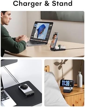 ZEEHOO 3-in-1 Portable Fast Wireless Charging Station – Foldable Mag Safe-Compatible Charger for i Phone 16/15/14/13/12, Air Pods & Apple Watch – Ultimate Convenience for Efficient Power Management and Travel Ready Design