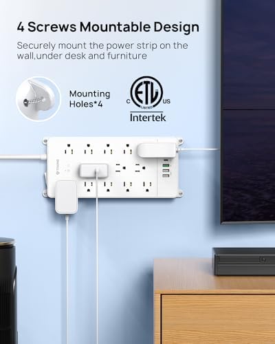 Maximize Your Power Potential with the TROND Heavy-Duty Surge Protector Power Strip: 13 Wide-Spaced Outlets, 32 W Quick Charge USB-C, 4000 Joules Protection, 5 ft Flat Plug Extension Cord, Wall Mountable Design for Seamless Integration in Home and Office Spaces – ETL Listed for Ultimate Safety and Reliability