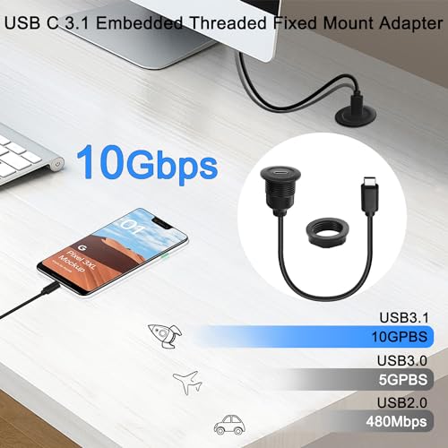 Revolutionize Your Charging with the QIANRENON 5 Gbps USB C Flush Mount Adapter – Sleek, Secure Power Delivery Charger for Cars, RVs & Boats – Experience Fast Data Transfers & Effortless Installation – 60 W PD Charging for Laptops, Smartphones & Tablets – Declutter Your Workspace with a Reliable Connectivity Solution