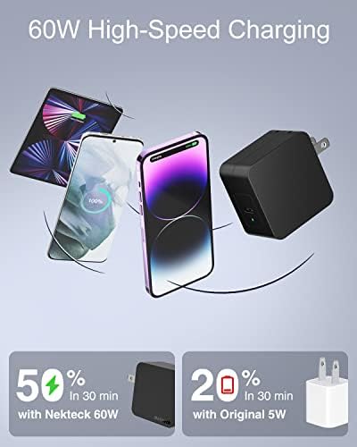 Nekteck 60 W Ga N USB-C Charger – PD 3.0 Fast Charging with Compact Foldable Plug for Mac Book Air/Pro and i Phone 15/16 Series – Ultimate Power Delivery Solution for On-the-Go Charging and Enhanced Device Compatibility