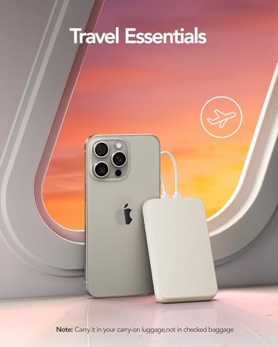 Charmast 10000 m Ah Slim Power Bank – 20 W Fast Charging Portable Charger with Removable Cable for i Phone & Android – Lightweight Hand-Free Battery Pack with Digital Display for Effortless Travel Convenience