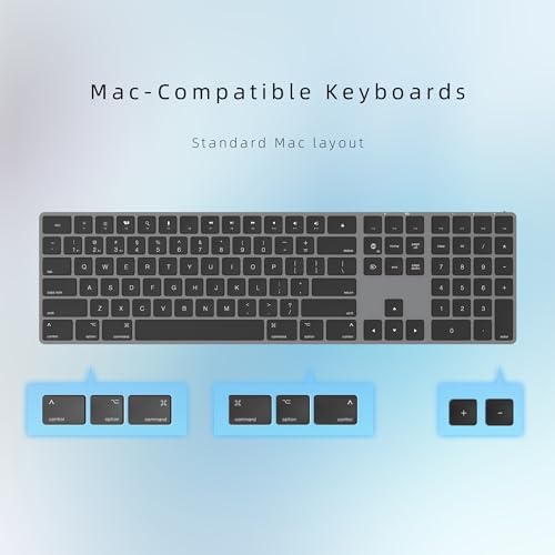 Sleek Space Gray Bluetooth Keyboard for Mac – Rechargeable Wireless Aluminum Design, Low-Profile Silent Keys for Enhanced Typing Comfort, Perfectly Compatible with i Mac, Mac Book & i OS Devices – Elevate Your Workspace Experience