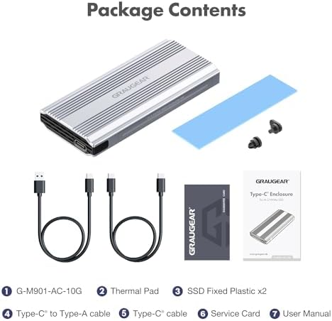 GRAUGEAR RGB M.2 SSD Enclosure – Ultra-Fast 10 Gbps USB3.2 Gen2 Tool-Free Aluminum External NVMe Drive Case for PCIe M-Key & B+M Key SSDs – Stylish High-Speed USB-C Storage Solution with Customizable Lighting for Gamers and Creators