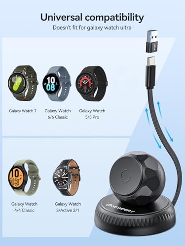 NEWDERY Galaxy Watch 7 Retractable Wireless Charger Stand – Fast Magnetic Charging Solution with USB-C Cable & USB A Adapter – Compatible with Samsung Smartwatches 6 Classic, 5 Pro, 4, 3, Active 2, 1 – Sleek Design for Home and Office Efficiency – Ultimate Smartwatch Charging Dock