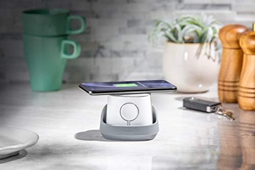 Ventev Wireless Charger Watchdock Duo – Dual 10 W Qi Fast Charging Dock for i Phone & Apple Watch – Sleek Light Gray Design with Enhanced Compatibility for Apple & Samsung Devices – Effortlessly Charge Two Devices Simultaneously in a Space-Saving Solution for Modern Homes and Offices