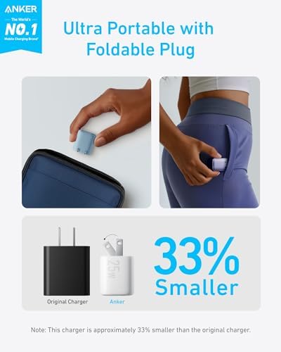 Anker 25 W Compact USB-C Fast Charger with PPS Technology – Travel-Ready Foldable Design for Galaxy S24, i Phone, i Pad & More – Includes Premium Universal Charging Cable for Maximum Device Compatibility and On-the-Go Convenience