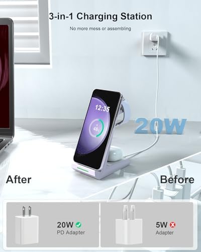 NANAMI Premium 3-in-1 Wireless Charging Station for Samsung Devices – Ultra-Fast Qi Charger Stand for Galaxy S25, S24, S23 Ultra, S22, S21, Z Flip, Fold 4, Galaxy Watch 6/5/5 Pro/4/3 & Buds 2 Pro – Sleek, Space-Saving Design for Modern Lifestyles