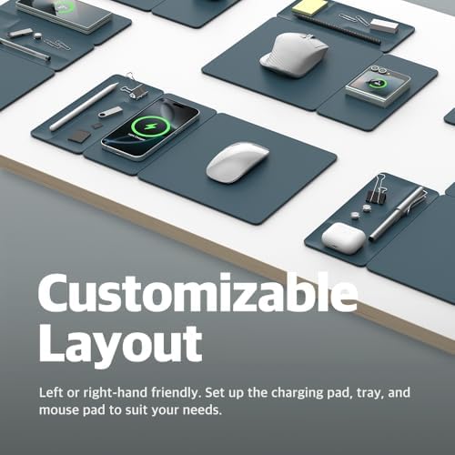 Enhance Your Workspace Efficiency with the POUT H3 Split Wireless Charging Mouse Pad – Fast Qi Charger for Seamless Device Power, Magnetic Alignment for Precision Use, Premium Anti-Slip Surface in Elegant Midnight Blue – Perfect for Smartphones and Earbuds – Elevate Your Productivity with Style and Functionality