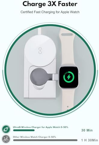 Compact 3-in-1 Wireless Charging Station for Apple Devices – Ultra-Fast 15 W Mag Safe Charger with Foldable Design, Ideal for Travel, Office, and Home Use – Certified Apple Watch Fast Charging Ready with Smart Chip Technology for Safe Power Delivery and Efficient Heat Dissipation – Complete Charging Kit with USB-C Adapter Included