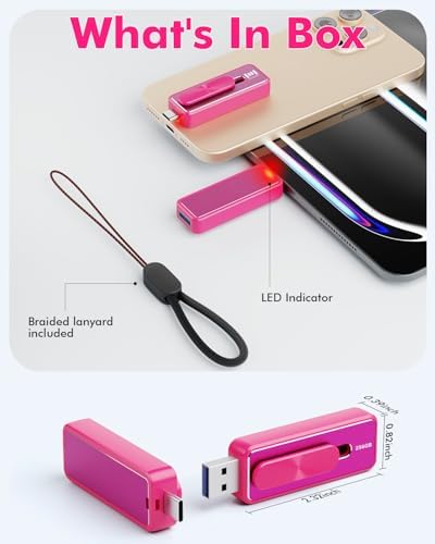 MOSDART 256 GB USB 3.1 Dual Flash Drive – Lightning-Fast Data Transfer for i Phone 15/16, Android, i Pad & Mac Book – Versatile USB-C & A Compatibility – Portable Keychain Design with LED Status Indicator