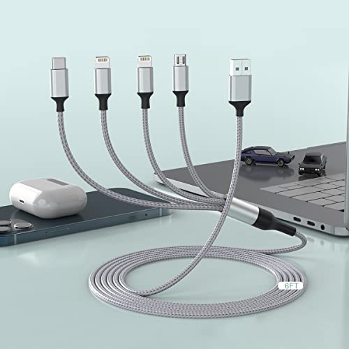 10 Ft 6-in-1 Universal Charging Cable – Premium Nylon Braided USB A, Type C & Lightning Adapter for Android & i Phone – High-Speed Sync for Samsung, Huawei, and More – Versatile Multi-Device Connection Solution