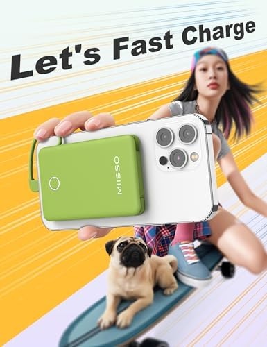 Ultra Slim 6000 m Ah Power Bank with Built-In USB C Cords – Card-Sized Portable Charger for Effortless On-the-Go Charging, Triple Output for i Phone, Samsung, Google Devices – Stylish and Compact Battery Pack for Enhanced Efficiency and Versatility