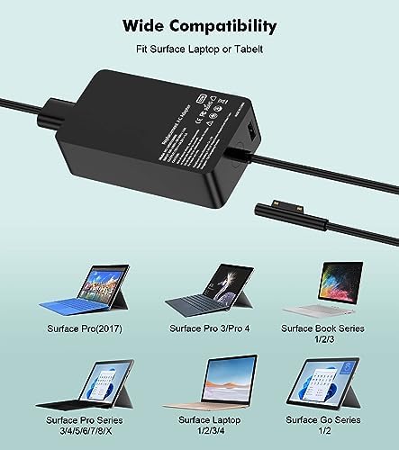 High-Performance 65 W Microsoft Surface Pro Charger – Ultra-Fast Power Adapter for Surface Pro 3/4/6/7/8/X & Surface Laptops with USB Port, Enhanced Safety Features, Durable Magnetic Connection, and 12-Month Warranty for Optimal Device Health