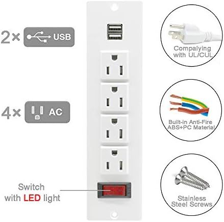 Sleek Recessed Power Strip with Dual USB Ports – Flush Mount Desktop Outlet for Effortless Power Access in Kitchen, Office, or Conference Room – Ultimate Surge Protection and Fast Charging Solution for Modern Spaces