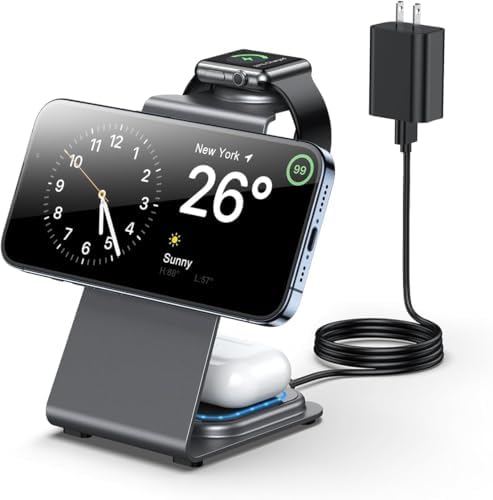Upgrade Your Charging Routine with the Znn Yoo 3 in 1 Wireless Charger for Apple Devices – Premium Aluminum Alloy Station for i Phone 16/15/14/13/12 Pro Max Plus Mini, Apple Watch 9/8/7/6/5/4/Ultra/SE, and Air Pods Pro/3/2 – Fast, Efficient Charging Solution for Seamless Connectivity and Style