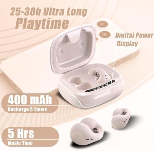 Open-Ear Bone Conduction Bluetooth Ear Clips – Lightweight, Sweatproof Wireless Earbuds for Active Lifestyles, Seamless Device Pairing, and Enhanced Environmental Awareness