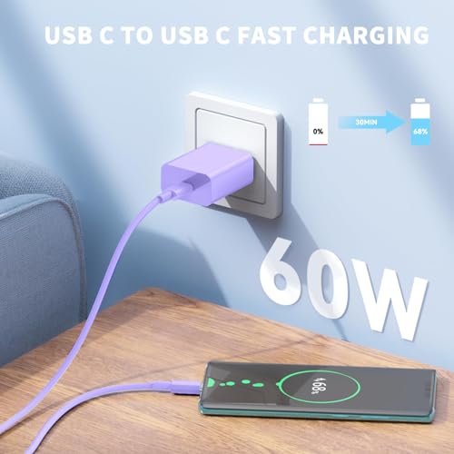 High-Speed 2-Pack USB C to USB C Charging Cable – 6 Foot Long, 60 W (3 A) Fast Charger for i Phone 16/15/Pro/Plus/Pro Max, i Pad Pro 12.9/11, i Pad Mini 6, i Pad Air 4/5 & Samsung Galaxy S23/22 – Durable, Tangle-Free, Versatile Design for Optimal Performance and Enhanced Compatibility