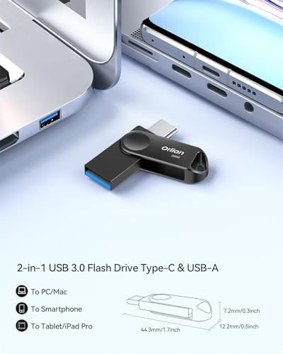 128 GB Dual USB Type C + A OTG Flash Drive – Waterproof Metal Swivel Design for Fast Data Transfer – Ideal Thumb Drive for PC, Laptop, Tablet, i Phone 15 & Android Devices – Portable Storage Solution for On-the-Go Professionals and Students